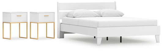 Socalle Queen Panel Platform Bed with 2 Nightstands