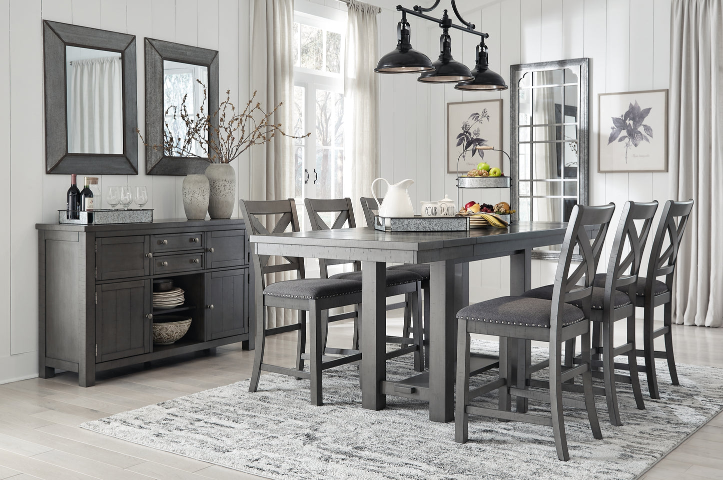 Myshanna Counter Height Dining Table and 6 Barstools with Storage